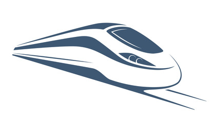 Modern high speed train emblem, icon, label, silhouette. © rikkyal