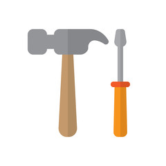 Hammer and screwdriver flat icon, filled vector sign, colorful pictogram isolated on white. Tools symbol, logo illustration. Flat style design