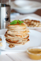 Pancake with honey or maple syrup