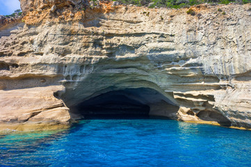 View from the sea to the cave of Beldibi in Turkey