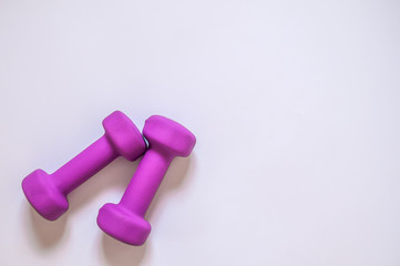 Purple dumbbells, fitness concept isolated on white background, fitness concept isolated on white background, sport, body building