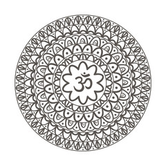 Om symbol with hand drawn mandala. Oriental decorative ornament  can be used for greeting card, wedding invitation, yoga poster, coloring book.