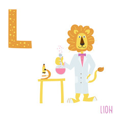 Vector cute kids animal alphabet. Letter L for the Lion