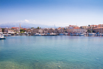 View of the sea coast in Chania, Crete island, Greece.