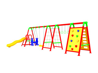 Playground red yellow blue green 3d render on white background no shadow