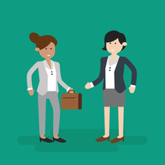 Fototapeta premium two business woman character go to work together flat cartoon vector illustration