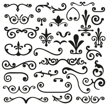 Set of flourishes calligraphic elegant ornament dividers vector illustration
