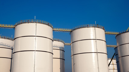 Rows of oil storage tanks