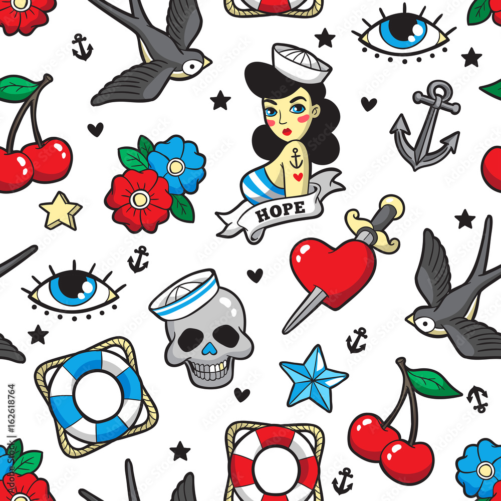 Canvas Prints old school seamless pattern in rockabilly style.