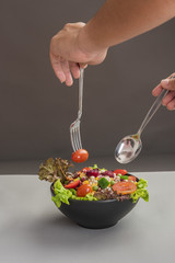 Salad on wood table ,Healthy food concept