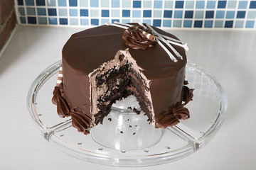 Chocolate cake with missing slice