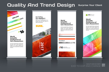 Abstract business vector set of modern roll Up Banner stand design template with colourful lines