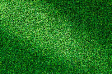 Obraz premium Artificial green grass texture for golf course, soccer field or sports background concept design.