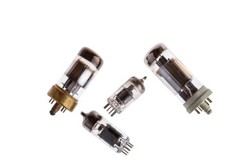 Glass vacuum electron tubes isolated on white background