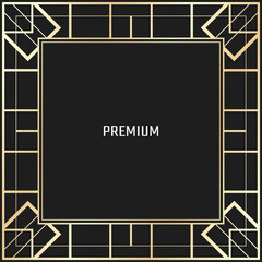 Vector geometric frame in Art Deco style. Square abstract element for design. Light golden lined shape.