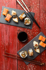 Rolls served at red table