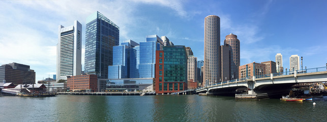 Panorama of the Boston, Massachusetts harbor skyline