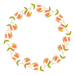 Round decorative frame with abstract orange flowers. Vector clip art.
