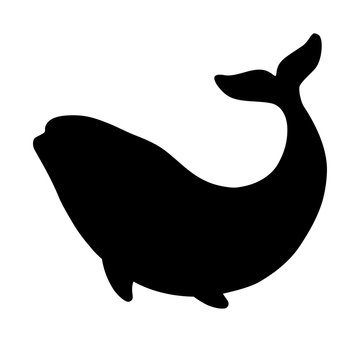 Black isolated silhouette of whale on white background.