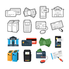 Set of icons Payment methods for lines and a flat vector