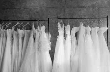 beautiful wedding dresses on a hanger
