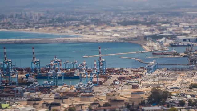 Haifa industrial port, time lapse tilt-shift 4k footage