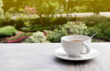 Coffee cup on the table in the morning