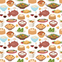 Chinese traditional food steamed dumpling asian delicious seamless pattern vector
