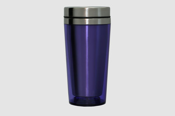 Thermo mug made of stainless steel, purple, isolate on white.