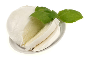 Mozzarella tranchée avec des  de basilic 