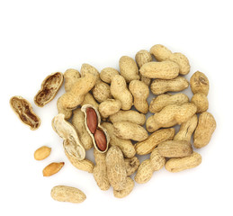 Top view of peanuts isolated, on white background