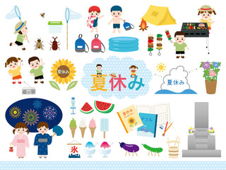 Obraz premium 夏休みの子どもたち イラストセット