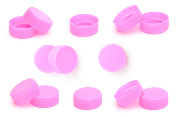 pink plastic bottle cap on white background