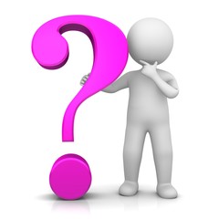 question mark 3d pink interrogation point asking sign punctuation mark with standing thinking stick...