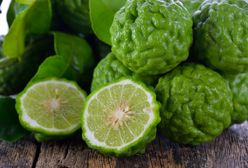 bergamot on wooden table background