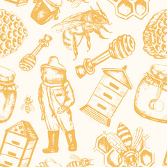 Bee Garden - hand drawn seamless pattern