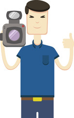 Vector image of asian man with video camera