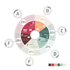 Modern paper infographics in a 6 pie chart for web, banners, mobile applications, layouts etc. Vector eps illustration by Inexviper — Vector by Inexviper_sell