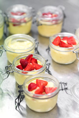 Close up view of cream panacotta dessert