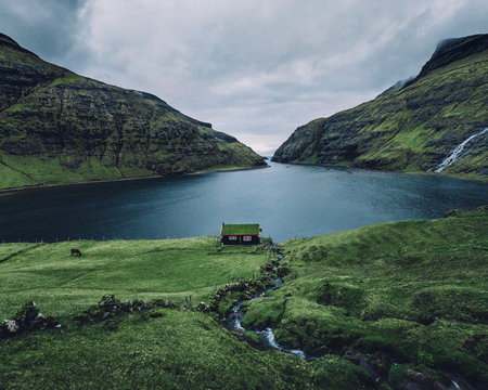 Lonely house overlooking a Fjord