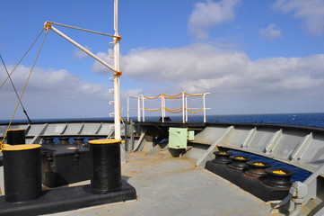 Container ship 's deck. Part of the vessel close-up.