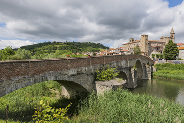Roman Bridge, River Bormida and Church of Monastero Bormida, Piemonte