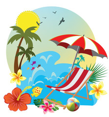 Fototapeta na wymiar summer holidays sea deckchair and palm