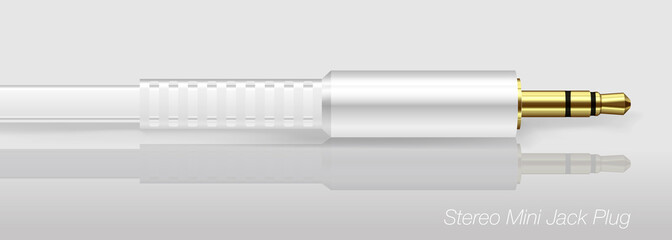 Fototapeta premium Gold Stereo Mini Jack Plug with Flat White Braid