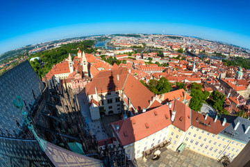 Fototapeta premium Panoramic view of the historic center of Prague from the South Tower of St Vitus Cathedral. Prague, Czech Republic