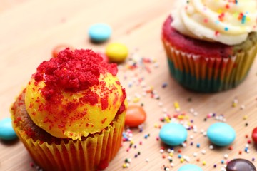 cupcake and chocolate coated colorful