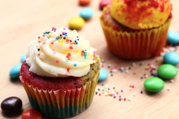 cupcake and chocolate coated colorful