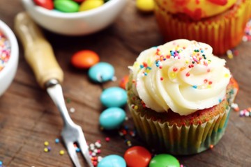 cupcake and chocolate coated colorful