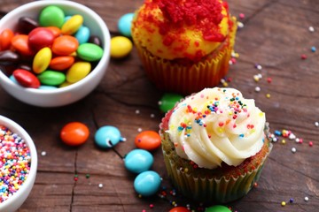 cupcake and chocolate coated colorful