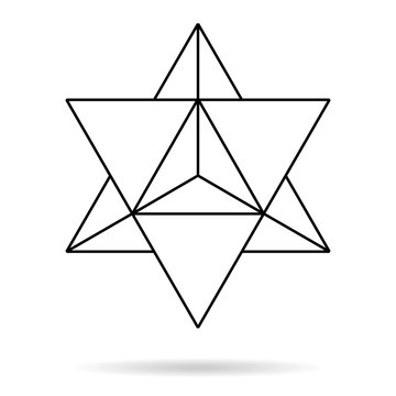 Sacred geometry. merkaba thin line geometric triangle shape. esoteric or spiritual symbol. isolated on white background. Star tetrahedron icon